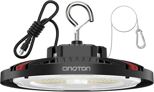 CINOTON 210W UFO LED High Bay Light, Aluminum LED Shop Lights with 31500LM, 5000K Commercial Bay Lighting for Warehouse Garage Workshop Factory, 6' Cable & Safety Rope, ETL Listed 1 Pack