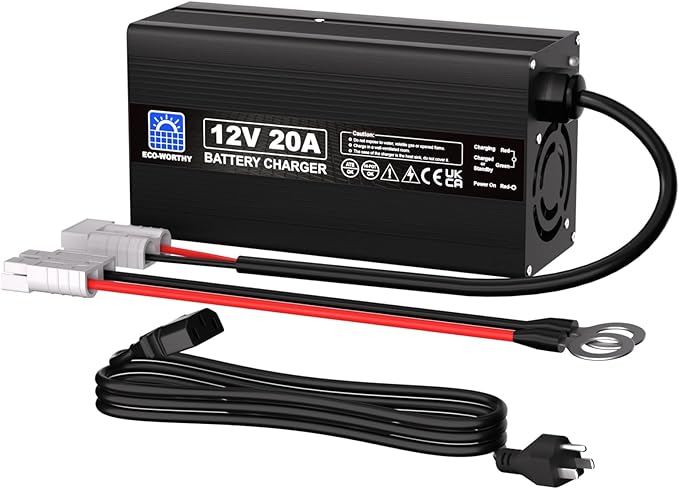 ECO-WORTHY 12V 20A Lithium Battery Charger 14.6V LiFePO4 Battery Charger with Anderson Connector Automatic Smart & Maintenance for Deep Cycle Rechargeable Battery Boat RV