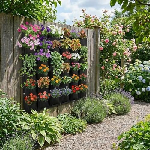 WFIST Vertical Hanging Planter Bag, Breathable Felt Wall Garden Planter with Metal Grommets, Indoor/Outdoor Space-Saving Herb & Flower Growing Pouch (36-Pocket)