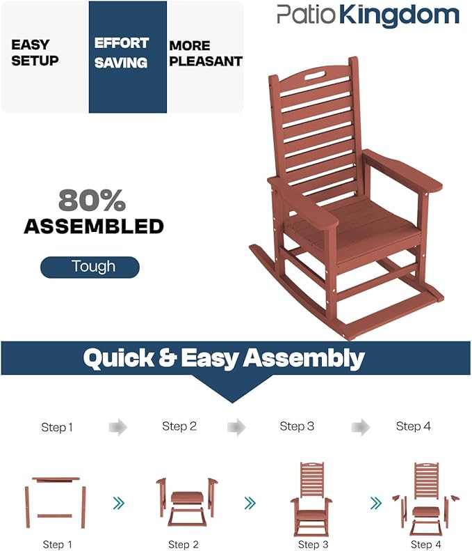 Outdoor Rocking Chairs Set of 2 with Footrest, HDPE Modern Rocking Lawn Chair for Garden, Poolside, Deck (Brown)