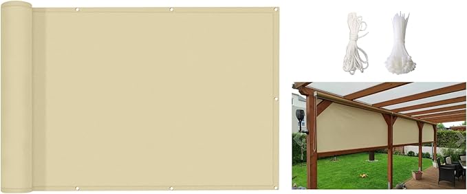 4'x25' 100% Solid Non-See-Through Privacy Fence Screen, Garden Privacy Fence, Full Privacy Protect for Balcony, Backyard,Porch, Railing and Pool, Beige