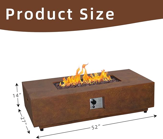 Afterglow Firepits All Terrafab External Gas Tank for Outdoor Use Rectangular 50000 Btu for Outside Patio Backyard Garden, Rusty Brown