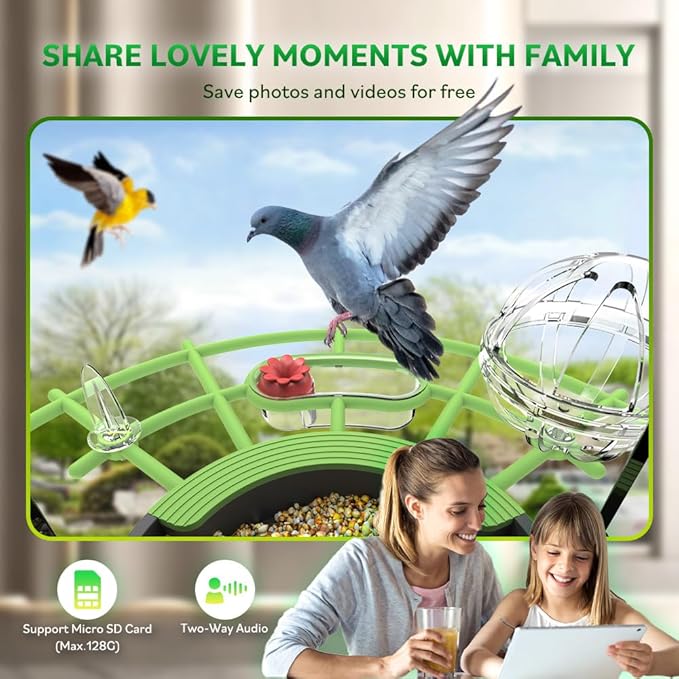 Smart Bird Feeder with Camera, Solar Powered, 2K HD & AI Identification, Color Night Vision, Weatherproof, Live View & Instant Alerts | Ideal Gift for Bird Lovers