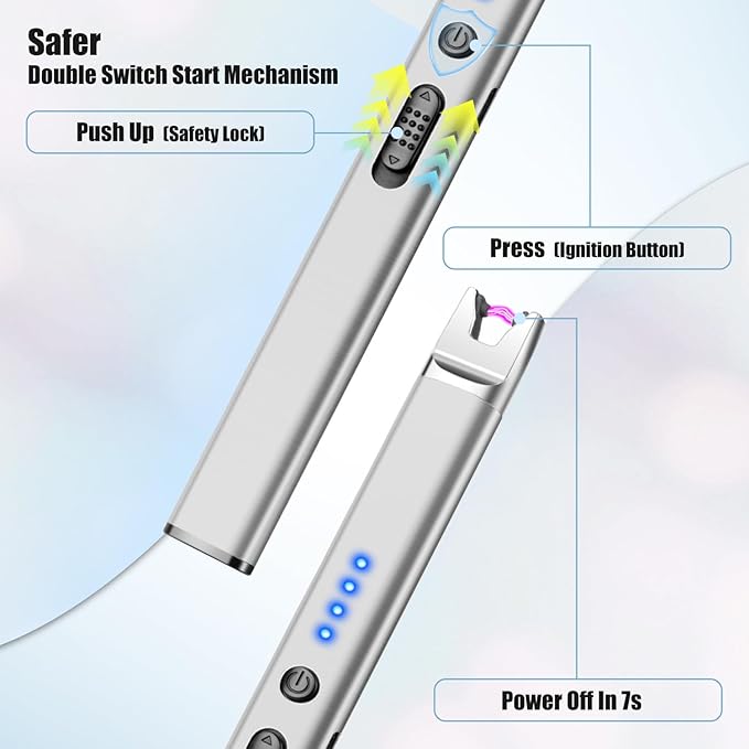 LcFun 2 Pack Candle Lighter Electric USB Rechargeable Plasma Arc Lighter with Safety Lock, Windproof Flameless Long Lighters for Candle, Grill, BBQ, Camping, Gas Stoves (Silver, Rose Gold)