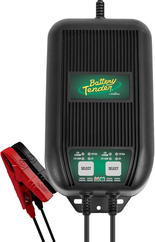 Battery Tender WaveCharge 6 AMP - 2 Bank Multibank Charger - 3 AMPs Per Bank - Selectable 12V / 6V - Smart and Switchable Multi Battery Charger and Maintainer - 022-1002-DL-WH