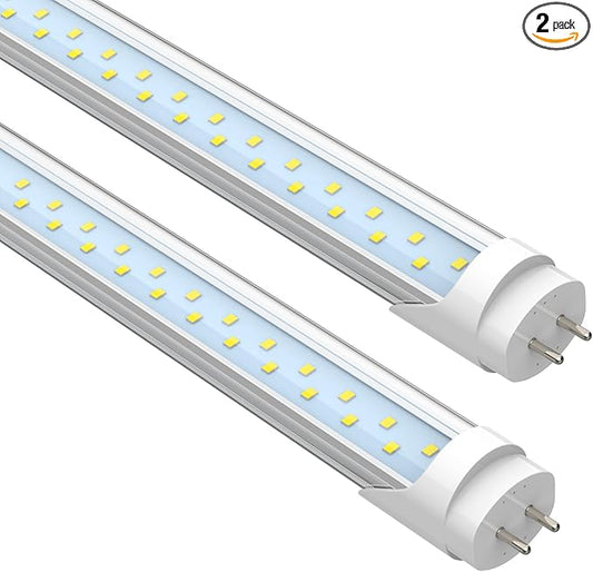 JESLED T8 LED 4FT Type A+B Light Bulbs, 24W(65W Equivalent), 3000LM, 6000K Super Bright, Plug and Play or Ballast Bypass, 4 Foot LED Fluorescent Tube Replacement, ETL Listed, Dual-Ended, Clear(2-Pack)