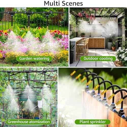 Bluepro Drip Irrigation System 7.8inch 1/4", 2026-Upgrade Garden Sprinkler Kit with 12PCS 360° Adjustable Copper Nozzles, Automatic Misting Watering System for Raised Beds, Greenhouse, Lawn, Patio