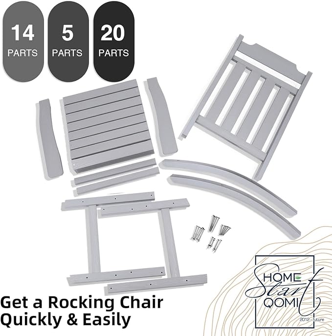 Rocking Chairs Set of 4, All Weather Resistant Poly Lumber Outdoor Porch Rocker, Rocking Chairs for Outdoor, Indoor, Patio, Deck, Garden, Backyard, Load Bearing 380 lbs - Grey