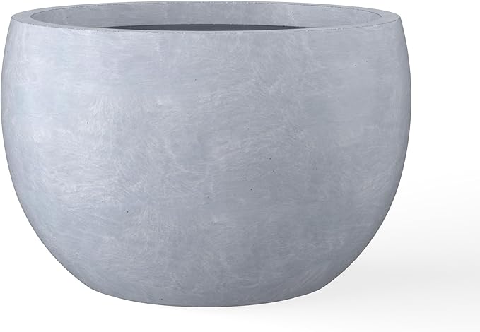 Kante 15.7" Dia Round Concrete Planter, Outdoor/Indoor Large Bowl Plant Pots with Drainage Hole and Rubber Plug for Garden Patio Balcony Home, Slate Gray