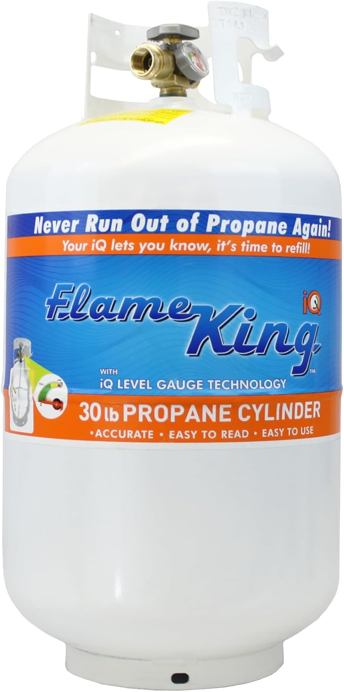 Flame King YSN330 30lb Steel Propane Tank Cylinder with Gauge and OPD Valve for Grills and BBQs, Camping, Fishing, & Outdoor Activities, White