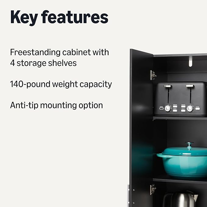 Amazon Basics Storage Cabinet for Kitchen Pantry, Black