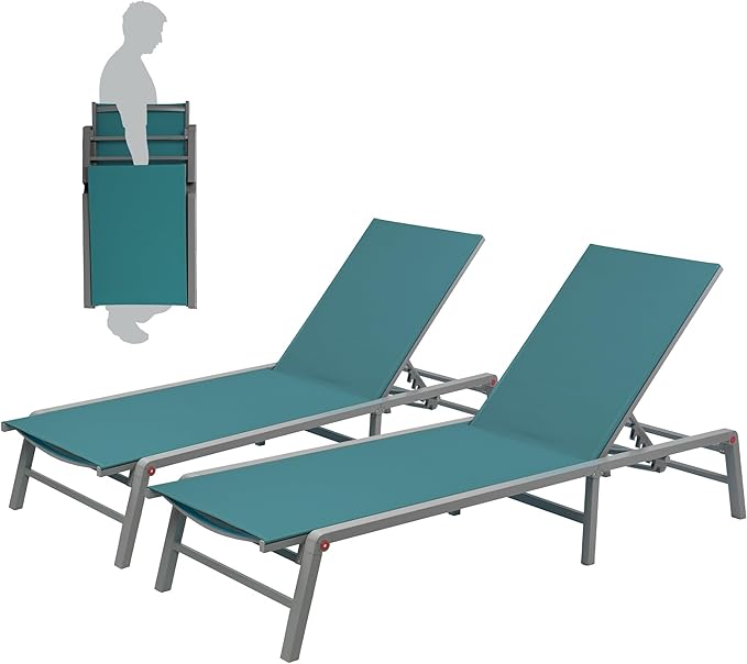 Kozyard Lounge Chair Outdoor Foldable Outdoor Lounge Chair (2MintGreen Textilence W/O Table)