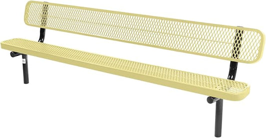 COATEDOUTDOORFURNITURE Coated Outdoor Furniture Heavy-Duty Outdoor Bench Thermoplastic Coated, Expanded Metal, Commercial-Grade Seating, Made in America (Inground with Back, 8 Ft, Textured Sandstone)