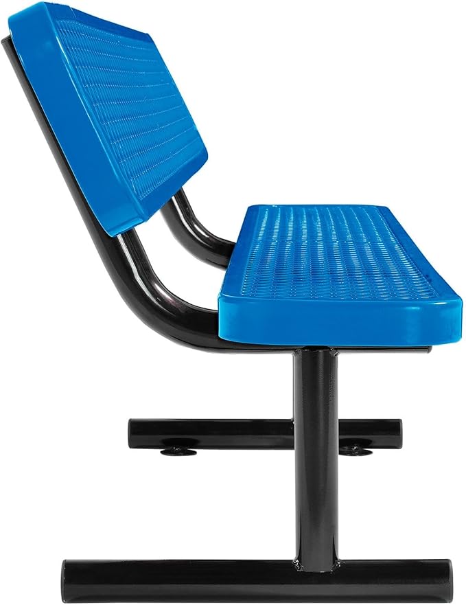 Global Industrial 6'L Heavy Duty Expanded Metal Mesh Bench with Backrest with Steel Frame, Portable Outdoor Bench, 1000 lbs Capacity, Blue, 72" L x 24" W x 33" H
