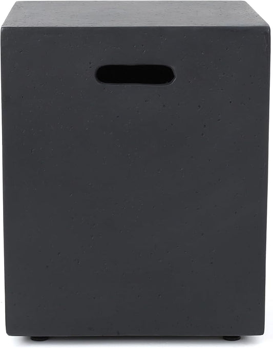 Propane Tank Cover Table for Fire Pits, 20 LB Concrete Propane Tank Holder with Side Handles, Outdoor Tank Storage Side Table for Patio, Gas Griddle, Dark Gray