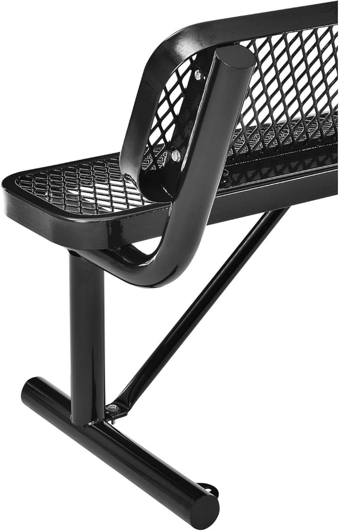 Global Industrial 4'L Heavy Duty Expanded Metal Mesh Bench with Backrest with Steel Frame, Portable Outdoor Bench, 1000 lbs Capacity, Black, 48" L x 24" W x 33" H