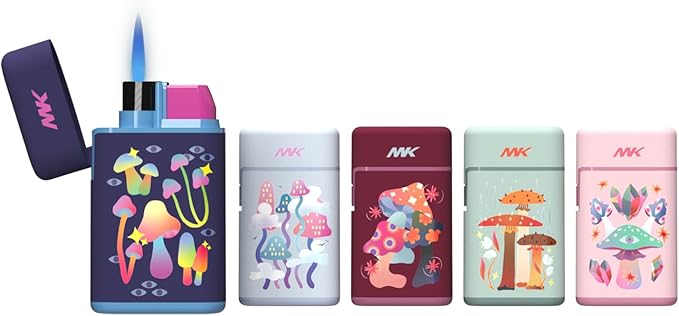 MK Lighter 5-Pack Torch Flame Pocket Lighters, Refillable and Multipurpose, Ideal for Candles, BBQ, Camping, and Everyday Use (Myco-Cosmo-5PC)