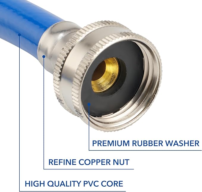 10 FT Rubber Washing Machine Hoses, Red and Blue Washer Hoses,Burst Proof Hot & Cold Water Connection Inlet Washer Supply Lines Universal for All Standard Wash Machines