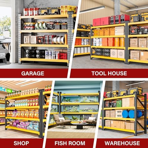 48" Wide Heavy Duty Garage Shelving Units,3000LBS Deep Storage Shelves,Yellow Metal Garage Shelves,Large Storage Rack,Steel Shelf,Industrial Shelving for Shop,Warehouse,Basement,48" W x 24" D x 70" H