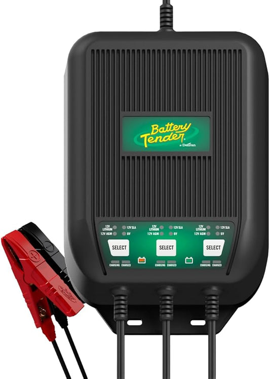 Battery Tender WaveCharge 9 AMP - 3 Bank Multibank Charger - 3 AMPs Per Bank - Selectable 12V / 6V - Smart and Switchable Multi Battery Charger and Maintainer - 022-1003-DL-WH