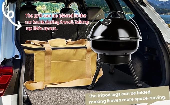UFO-Shaped (Thickened) Portable Charcoal Grill,Folding Leg Design for Easy Storage & Portability,Easy-to-Assemble Small Tabletop Grill,Compact for Backyard and Patio BBQ,Outdoor Camping,and Tailgate
