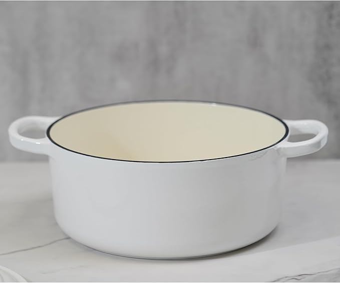 Commercial Grade, Cast Iron Enameled Cookware Duch Oven 7qt, White