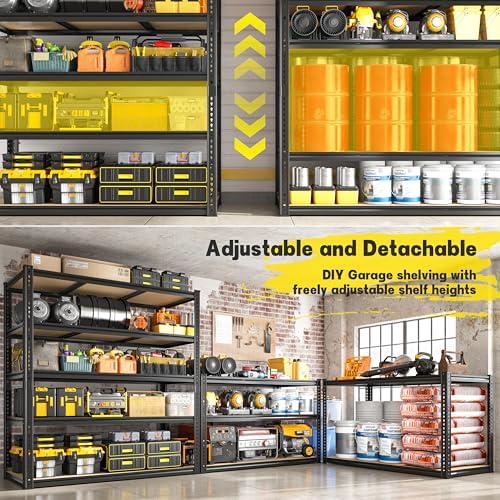 ROOMFAVE 48" W Garage Shelving Heavy Duty 2800LBS,5 Tier, Black,2PCS