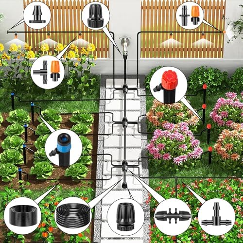 520FT Drip Irrigation System Kit, Automatic Drip Irrigation Kit with 1/2 inch Hose 1/4 inch Distribution Tubing and Accessories for Greenhouse, Yard, Lawn