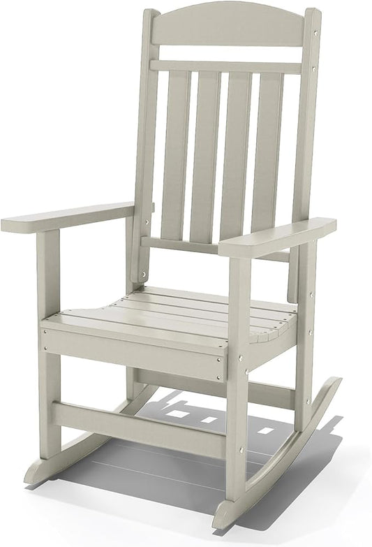 Outdoor Rocking Chairs, Oversized High Back Patio Rocking Chairs, All Weather Porch Rocking Chairs for Outside. Sand