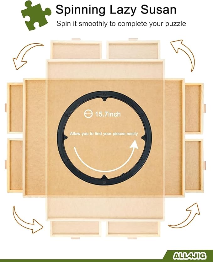 ALL4JIG 1000 Piece Rotating Puzzle Board with Drawers 20.94"x28.74"Portable Wooden Jigsaw Puzzle Table for Adults Portable,Lazy Susan Spinning Puzzle Boards Birthday Gift for mom