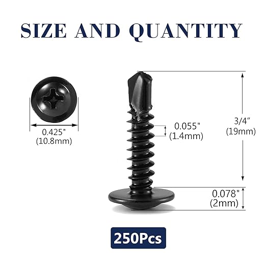 #8 x 3/4" Sheet Metal Screws 250Pcs 410 Stainless Steel Truss Head Fast Self Tapping Screws Black Oxide by SG TZH