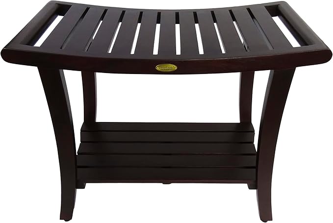 DecoTeak Harmony 30 Inch Extended Height Brown Waterproof Teak Wood Shower Bench | Provides Safety, Storage, and Organization for Bathroom Accessories