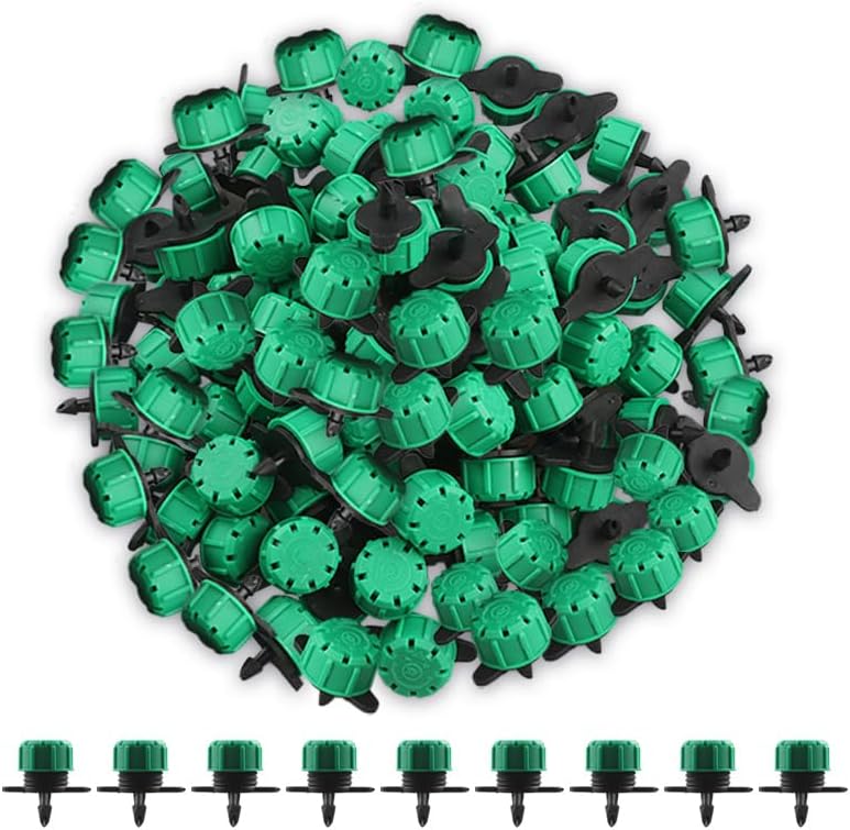 100Pcs 360 Degree Adjustable Irrigation Drippers Sprinklers, 1/4 Inch Emitters Drip for Watering System(Green)