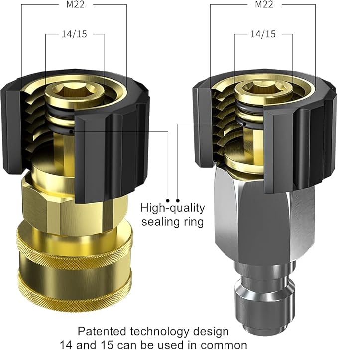 POHIR Pressure Washer Adapter Set, M22 14mm X 3/8" Male Plug Female Socket, Brass Quick Connect Fittings, Coupler for Pressure Washer Gun or Hose