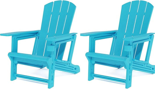 Adirondack Chair Set of 2, All Weather Plastic Adirondack Chairs, Fire Pit Chairs with Cup Holder, Outdoor Wooden Textured Lawn Chair for Patio, Garden, Backyard, Sky Blue