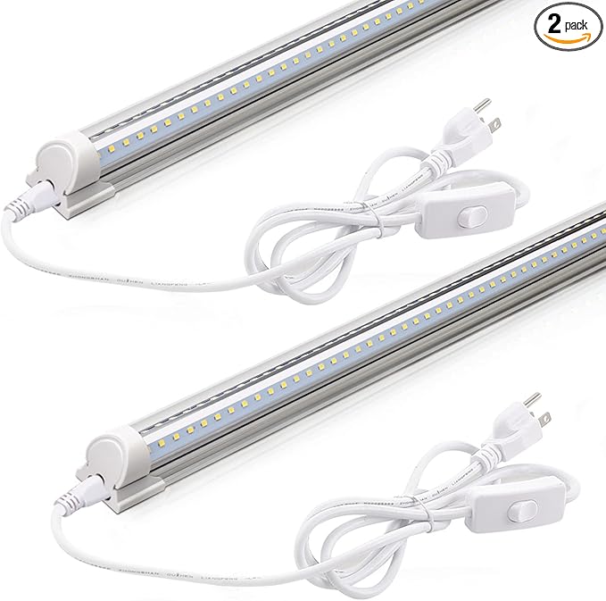 Barrina 2FT LED Shop Light, 4000K 20W 3000LM, Clear Cover Linkable LED Tube Lights, V Shape Integrated T8 LED Lighting, LED Ceiling Lights for Garage, Warehouse, Workshop, ETL Listed, 2 Packs