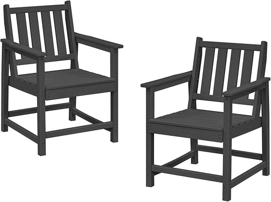 Patio Dining Chair Set of 2, HDPE Outdoor Dining Chair, Ergonomic HDPE Dining Chairs with Deep Seating, All Weather Outdoor Chairs Furniture for Backyard, Deck, Garden, Poolside, Obsidian