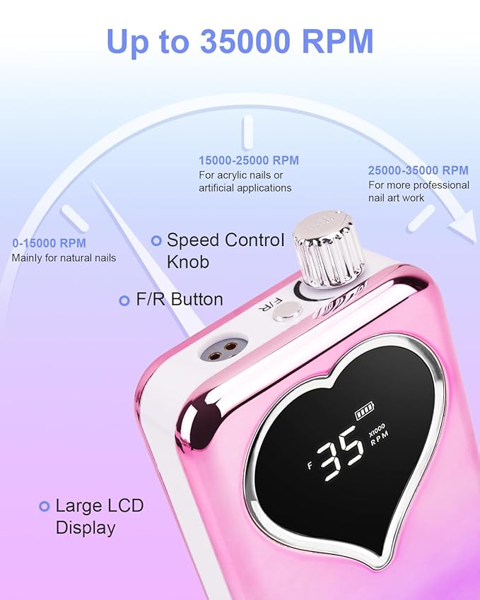 Electric Nail Drill Professional: Rechargeable Nail File with Bits for Acrylic Gel Nails, Professional Nail Drill Manicure Pedicure Polishing Shape Tools for Home Salon