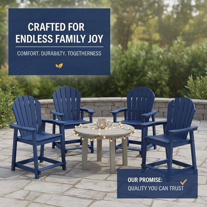 OTSUN Outdoor Tall Adirondack Chairs Set of 6, Patio Bar Stool Chair with High Back, 400lbs, Widened Arms, All-Weather Balcony Chair for Backyard, Garden, Yard - Navy Blue