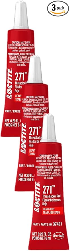 LOCTITE 271 Threadlocker for Automotive: High-Strength, High-Temp, Anaerobic, Heavy-Duty Applications, Works on All Metals | Red, 6 ml Tube (PN: 37421-487232) (Pack of 3)