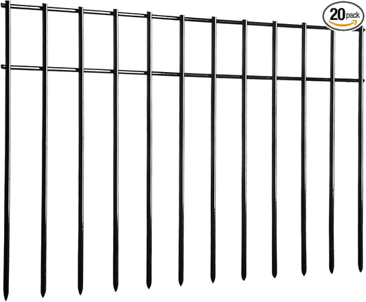 Adavin Small or Medium Animal Barrier Fence,20pack Black 20 In(L)X12 In(H) 1.6in Spacing No Dig Fence For Dogs, Metal Heavy Duty Fence for Cats Rabbits Critters, Garden Fencing For Yard. Total 33.5 Ft