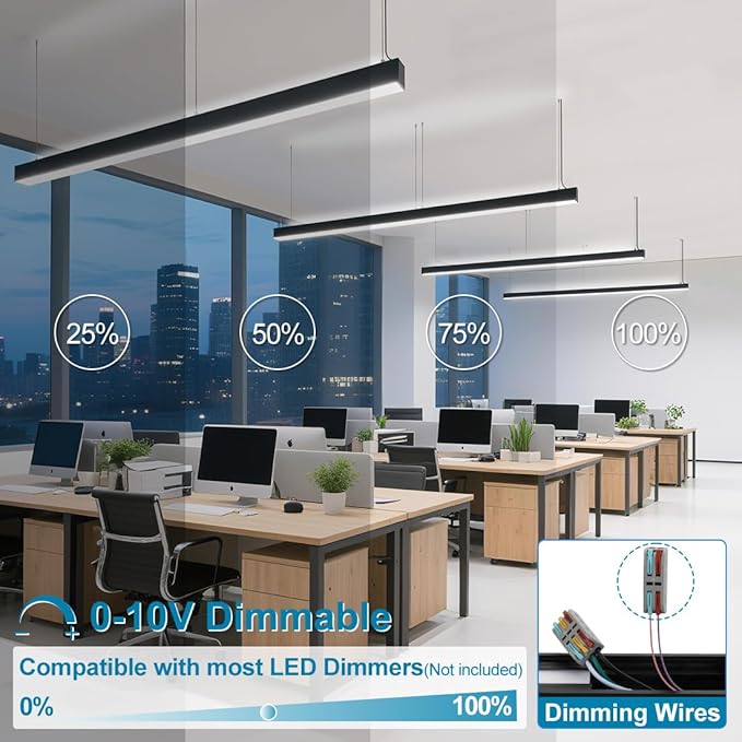 4FT Linkable LED Linear Light, 50/45/40/35/30W Adjustable, 3000K/4000K/5000K Selectable Linear Lighting Fixture, 0-10V Dimmable Architectural Hanging Office Shop Light for Gym Retails, ETL 1Pack