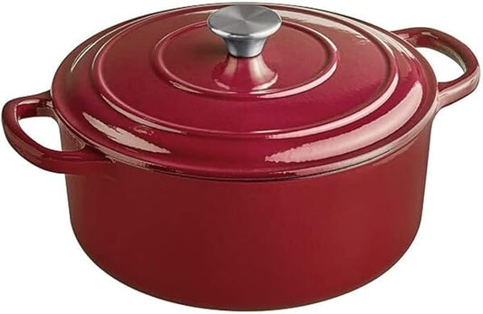 Commercial Grade, Cast Iron Enameled Cookware (Dark Red, Duch Oven 9qt)