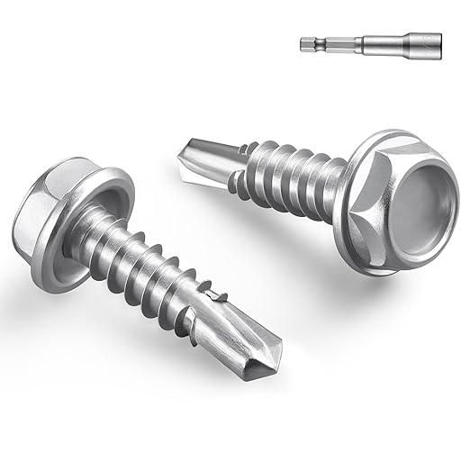 #10 x 5/8 Inch Self Drilling Screws, 309pcs 2 lbs Self Tapping Screws for Metal, 410 Stainless Steel Hex Washer Head Sheet Metal Screw
