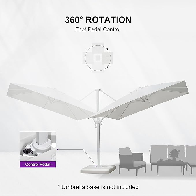 PURPLE LEAF 9 FT Patio Umbrella White Cantilever Umbrella Aluminum Square Outdoor Offset Umbrella Hanging Windproof with 360° Rotation for Garden Deck Pool, White
