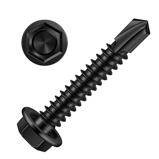 MewuDecor #10 x 1-1/4" (1/2" to 3" Available) Hex Washer Head Self Drilling Sheet Metal Screws with Drill Point, Stainless Steel 410, Black Oxide, 100 PCS