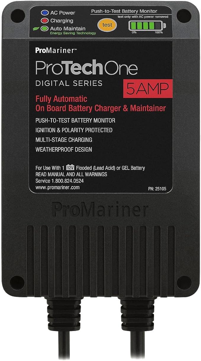 ProMariner 25105 ProTechOne Digital Series 5 Amp Fully Automatic On-board Battery Charger and Maintainer AC Corded Model