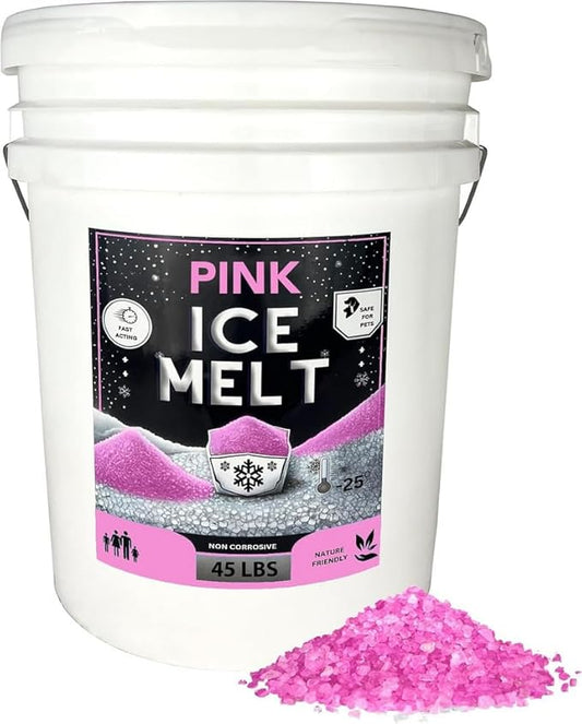 Peach Country Pink Ice Melt -25°F Effective, Pet Safe Eco-Friendly De-Icer, Fast-Acting Granules for Driveways, Walkways & Entryways, 45 lb Pail