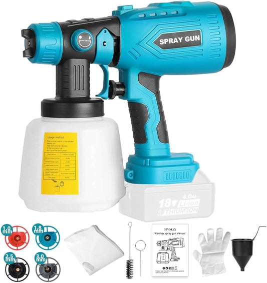 Cordless Paint Sprayer Compatible with MAKITA 18V Battery, HVLP Spray Paint Gun with 4 Copper Nozzle, 200W High Power Motor Paint Sprayer for Furniture (Battery Not Included) (for MAKITA)