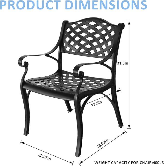 Cast Aluminum Outdoor Bistro Chairs Set of 4, Patio Dinning Chairs, 4 Pieces Metal Conversation Chairs for Deck, Porch Garden